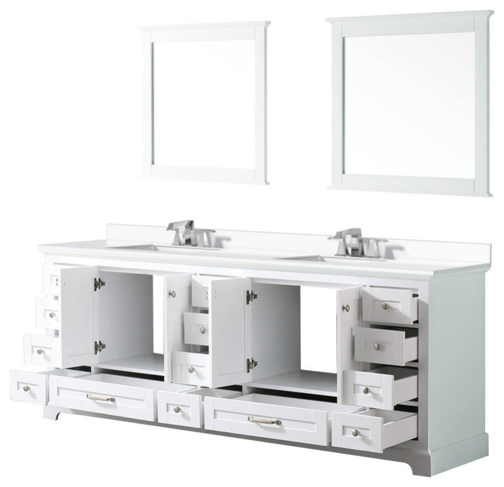 Dukes 84" White Double Square Sink Vanity with Quartz Top, With Faucet and Mirro