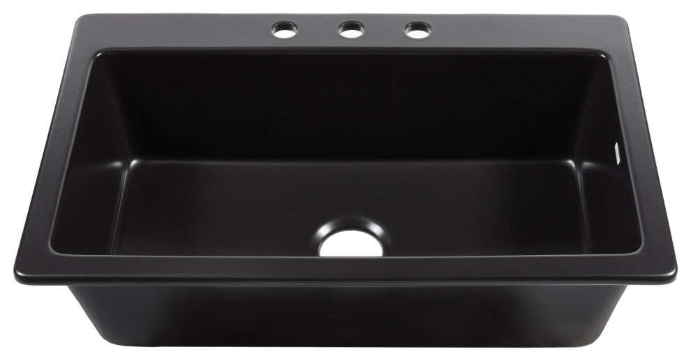 Jackson Matte Black Fireclay 33" Single Bowl Drop-In Kitchen Sink with 3 Holes