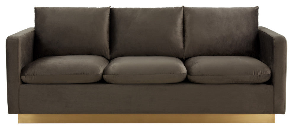 Leisuremod Nervo Modern Mid-Century Upholstered Velvet Sofa With Gold Frame