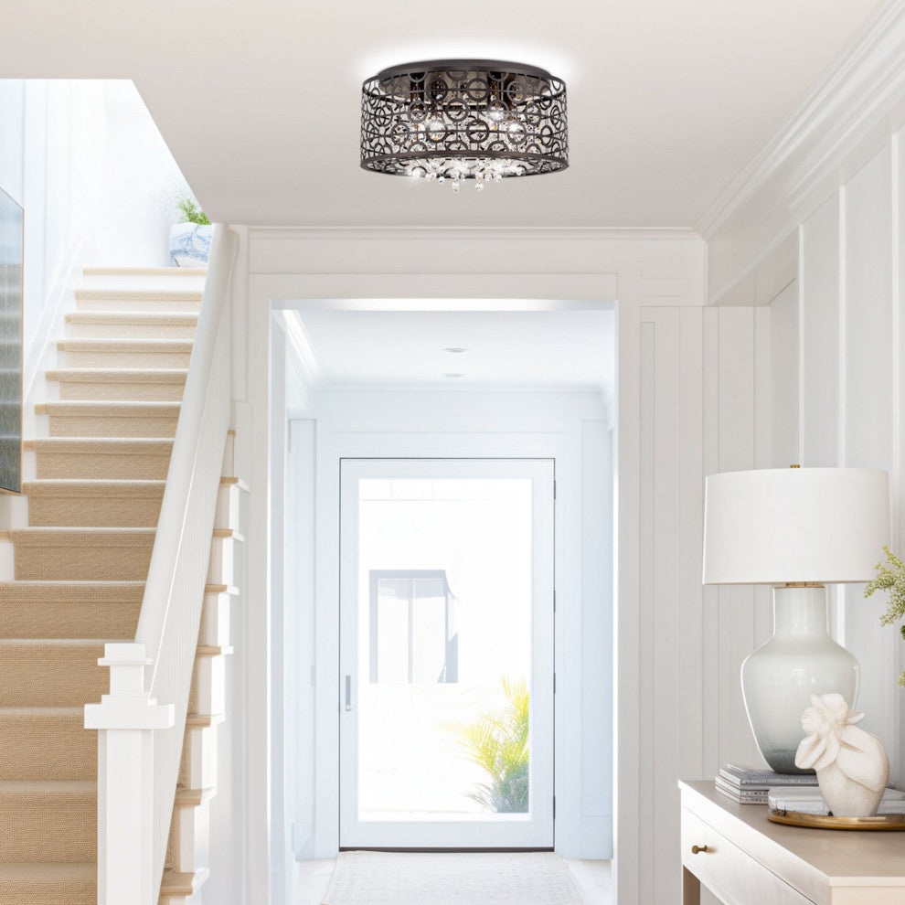 Kira Home Brielle 15" Chic Crystal Flush Mount Chandelier, Round Metal Shade