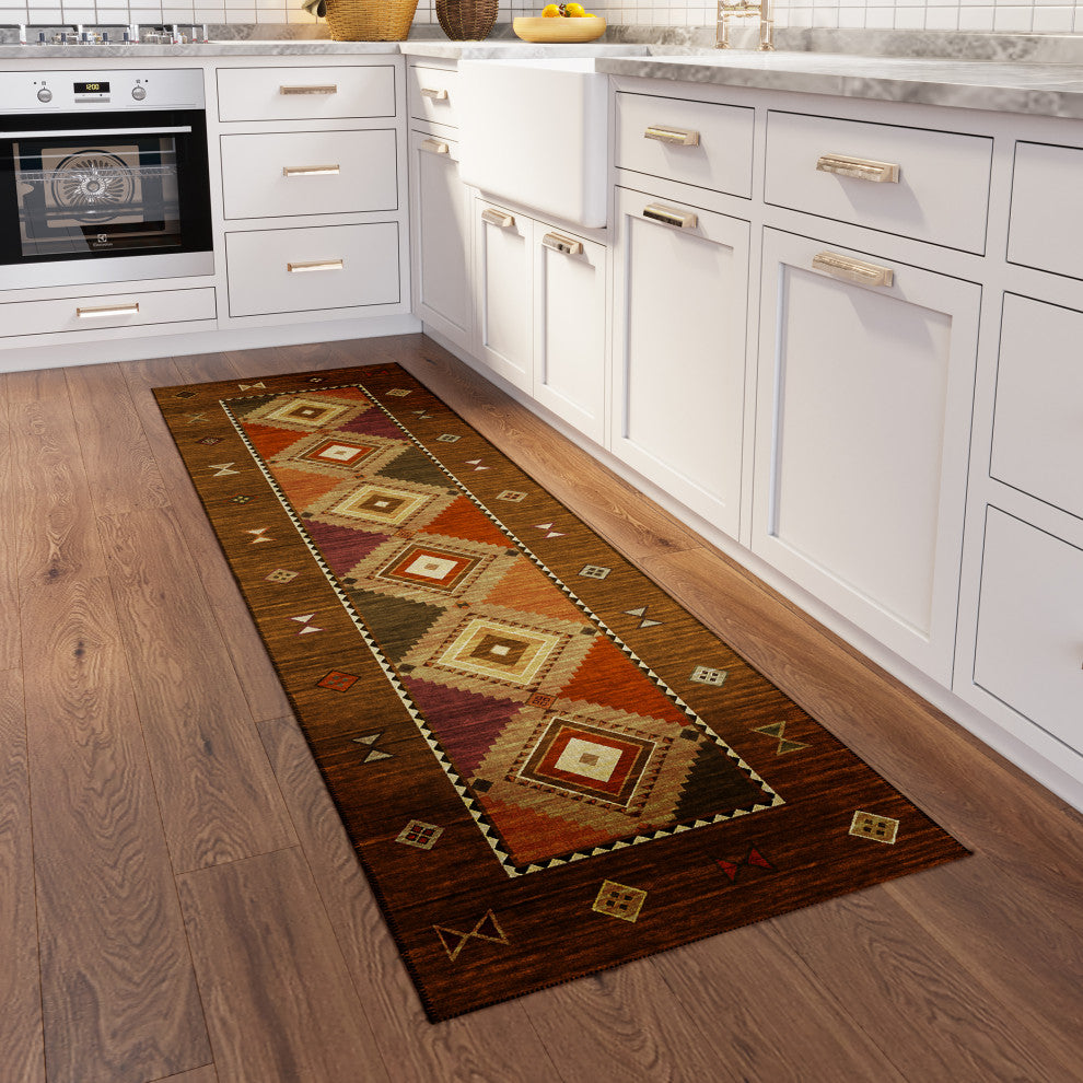 Indoor/Outdoor Phoenix PH2 Walnut Machine Washable 2'3" x 7'6" Runner Rug
