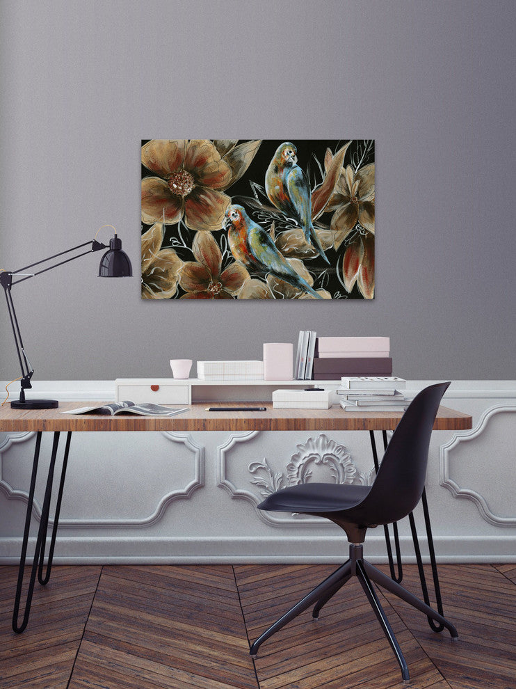 "Bronzing Bird Couple I" Painting Print on Wrapped Canvas, 36"x24"