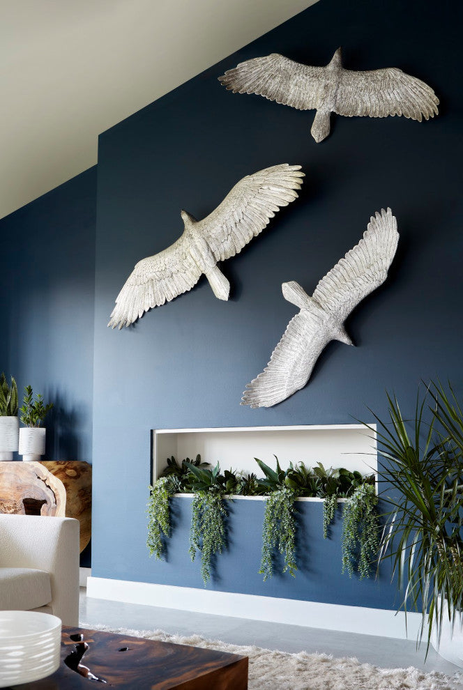 Soaring Eagle Wall Art, Resin, Silver Leaf, Large