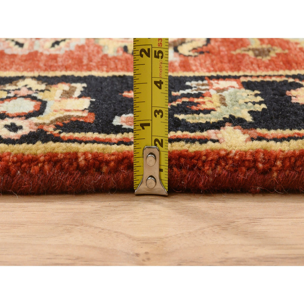 Red and Black, Hand Knotted Karajeh Design, Pure Wool Runner Rug, 2'9"x12'0"