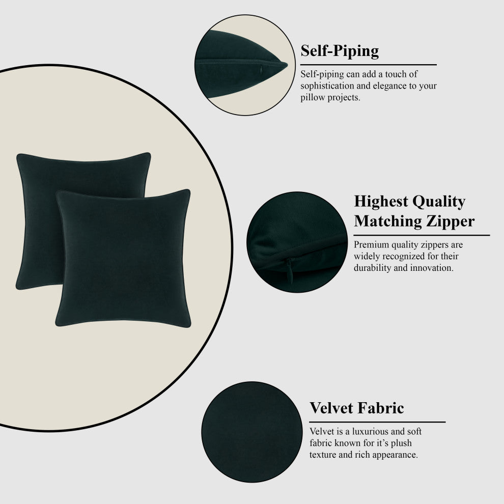 A1HC Soft Velvet Throw Pillow Covers Only, Set of 2, Dark Green, 24"x24"