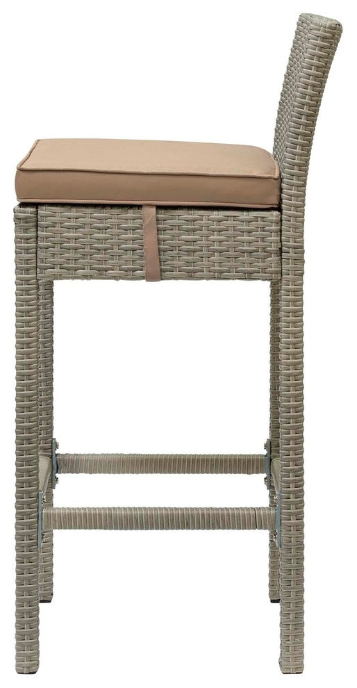 Modern Outdoor Bar Stool, Rattan Wicker, Brown Light Gray