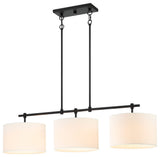 41'' W 3-Light Black Kitchen Island Chandelier With White Drum Shades