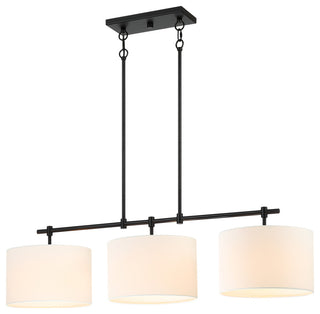 41'' W 3-Light Black Kitchen Island Chandelier With White Drum Shades