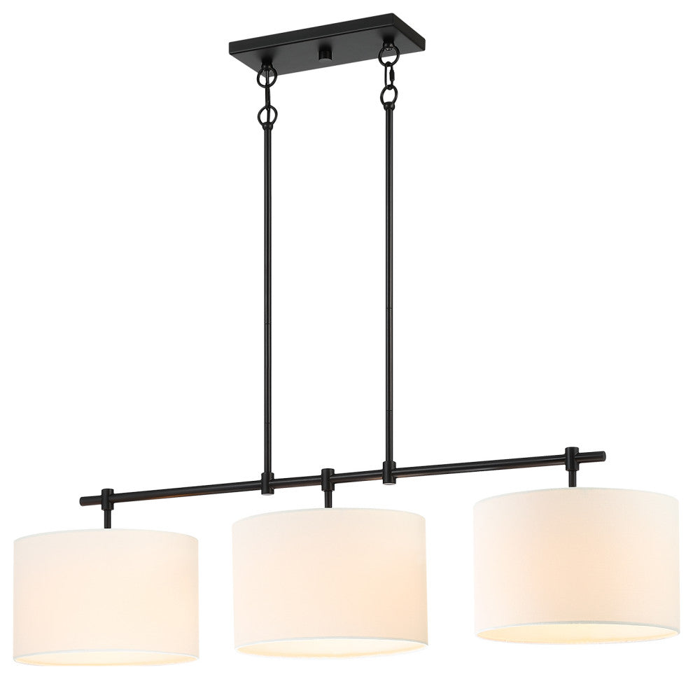 41'' W 3-Light Black Kitchen Island Chandelier With White Drum Shades