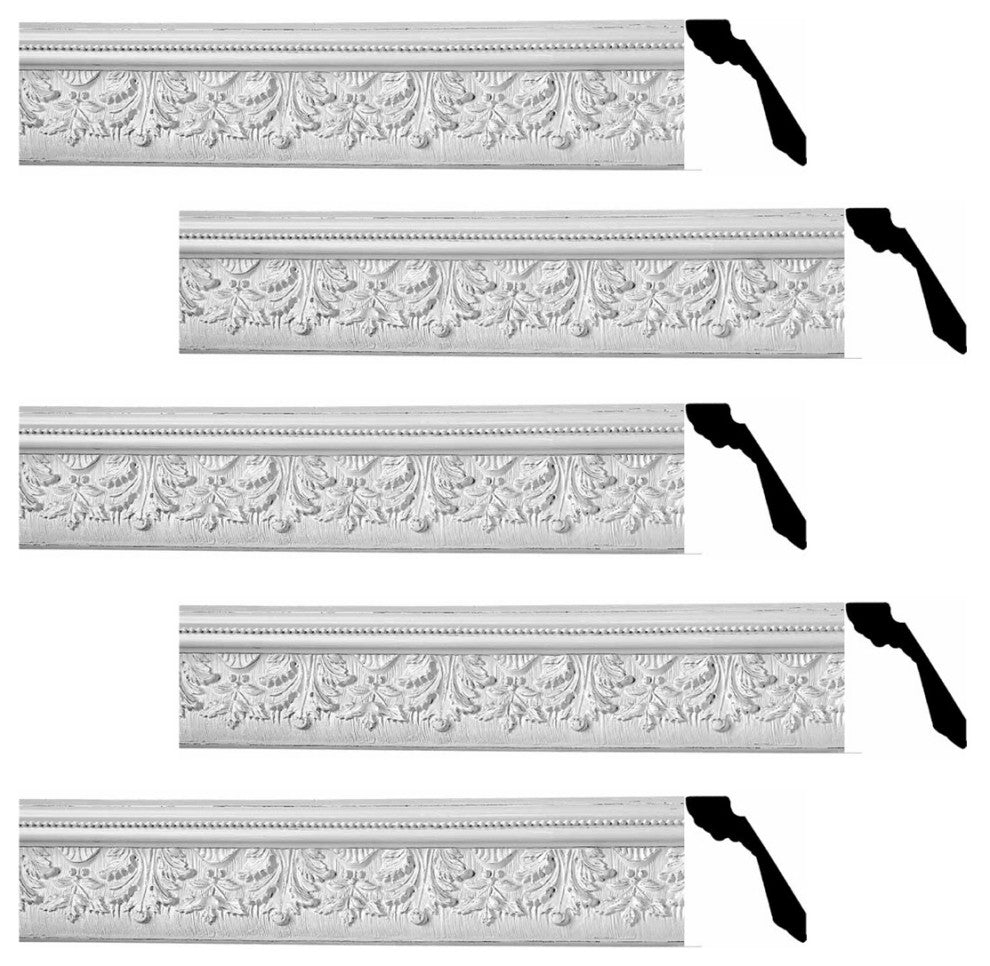Cornice White Urethane Leaf Ornate Design 5 Pieces Totaling 370" Length