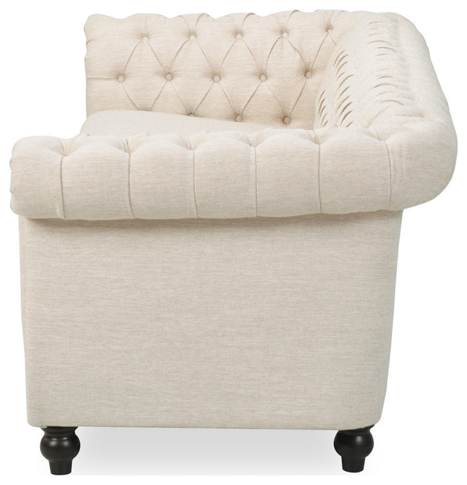 Adetokunbo Tufted Chesterfield Fabric 3 Seater Sofa, Beige/Dark Brown