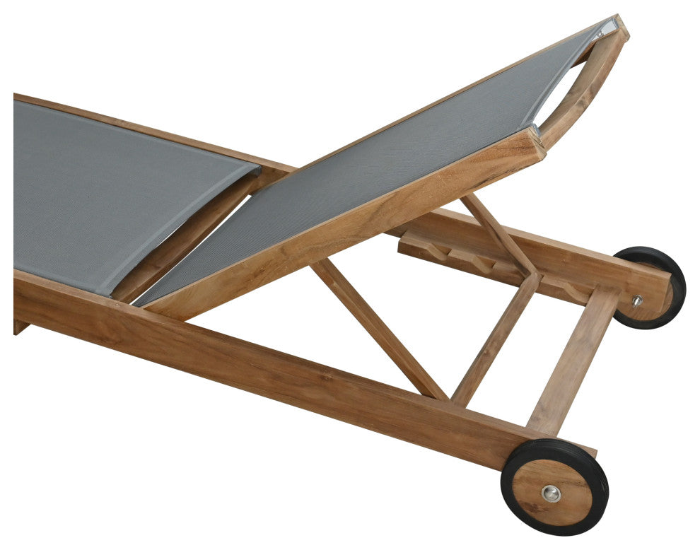 Teak Wood Bahama Pool Lounger With Batyline Mesh, Grey