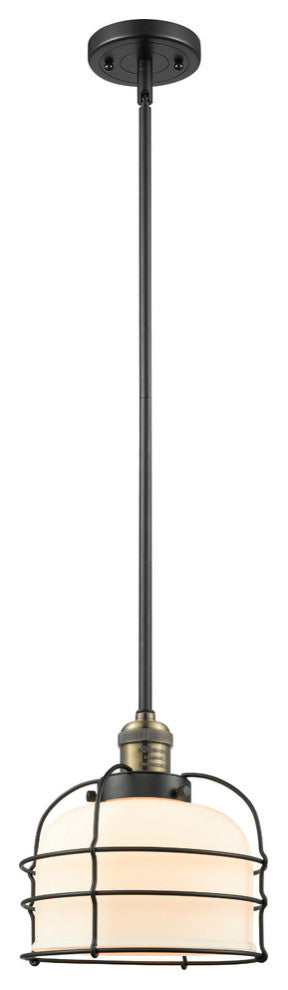 Large Bell Cage 1-Light Mini Pendant, Black Antique Brass, Matte White