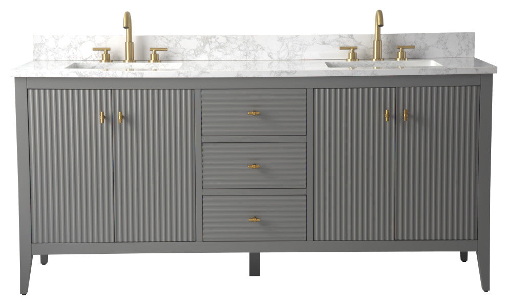 Vanity Art Freestanding Vanity, Cashmere Gray, 72", Double Sink, Golden Brushed