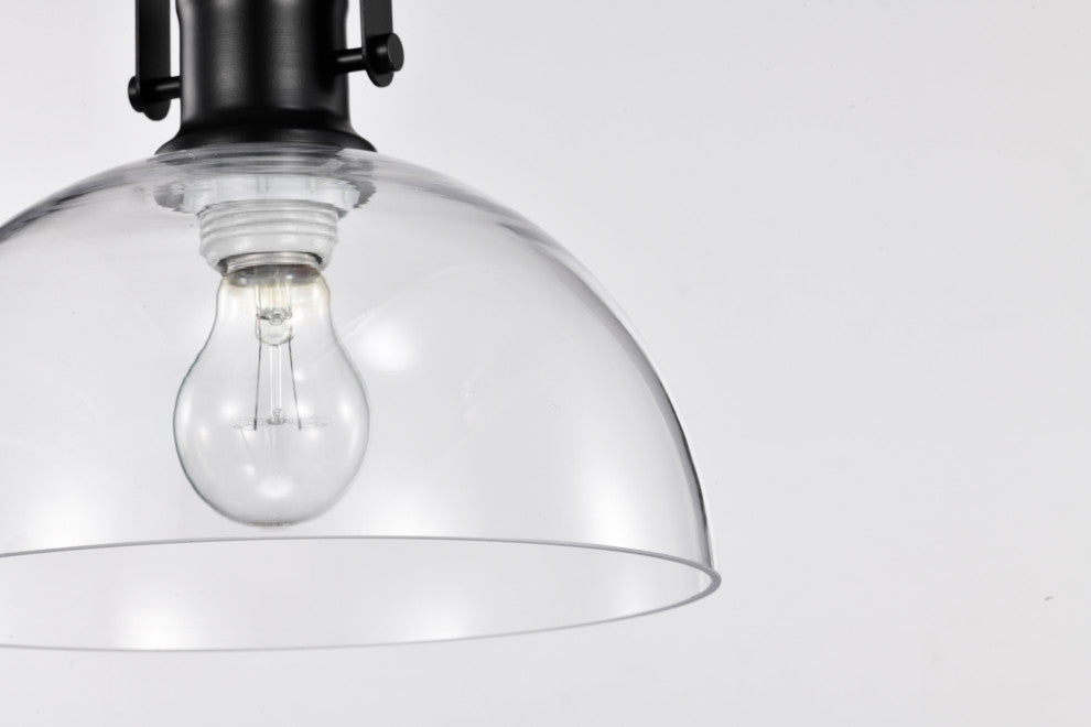 1-Light Black Farmhouse Pendant With Clear Dome Glass Shade