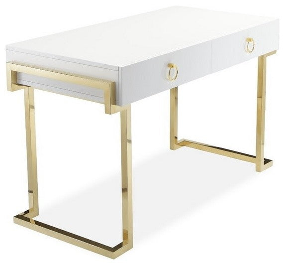 Florentine Desk with Gold Base, White Lacquer Top
