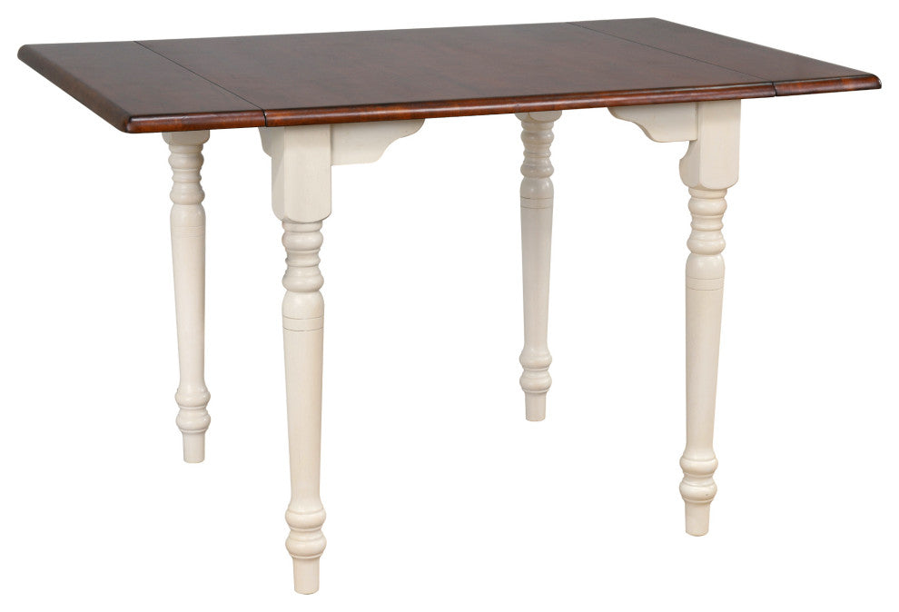 3-Piece 48" Rectangular Dining Set, Antique White/Chestnut Brown Wood