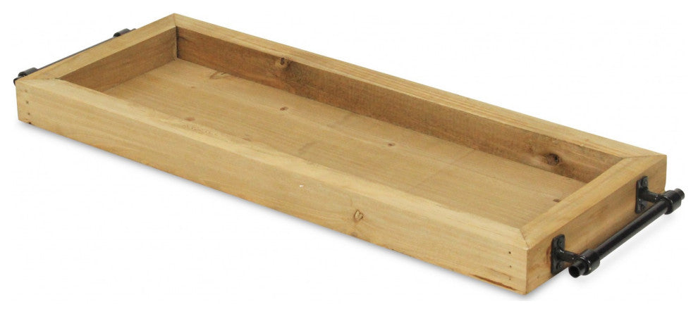 Long Wood Tray With Metal Handles
