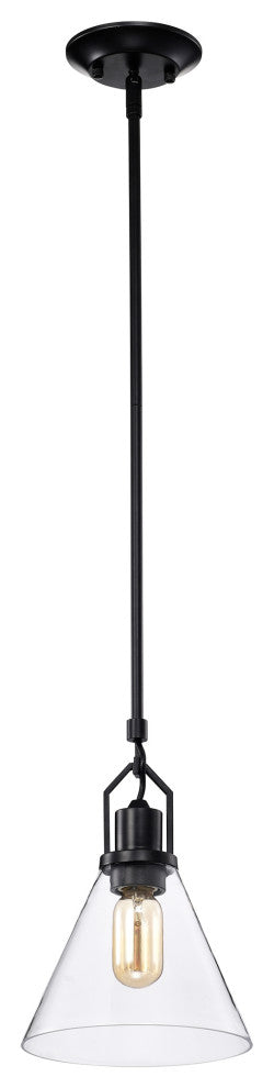 1-Light Matte Black Mini Pendant With Clear Cone Glass Shade