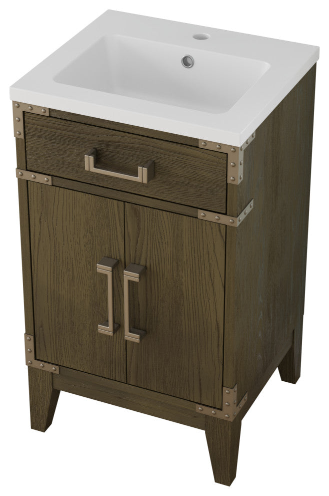 Freestanding Single Bathroom Vanity with White Resin Top, Grey Oak, 20"