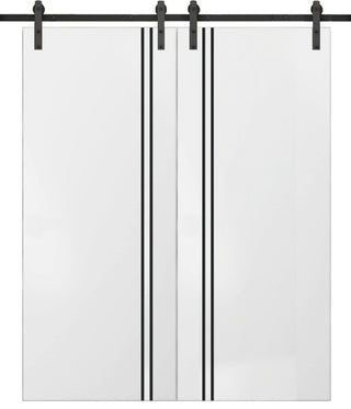 Sturdy Double Barn Door 56 x 96 with | Planum 0016 White Silk with  | 13FT