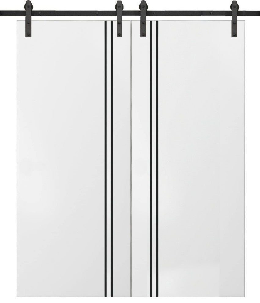 Sturdy Double Barn Door 56 x 96 with | Planum 0016 White Silk with  | 13FT