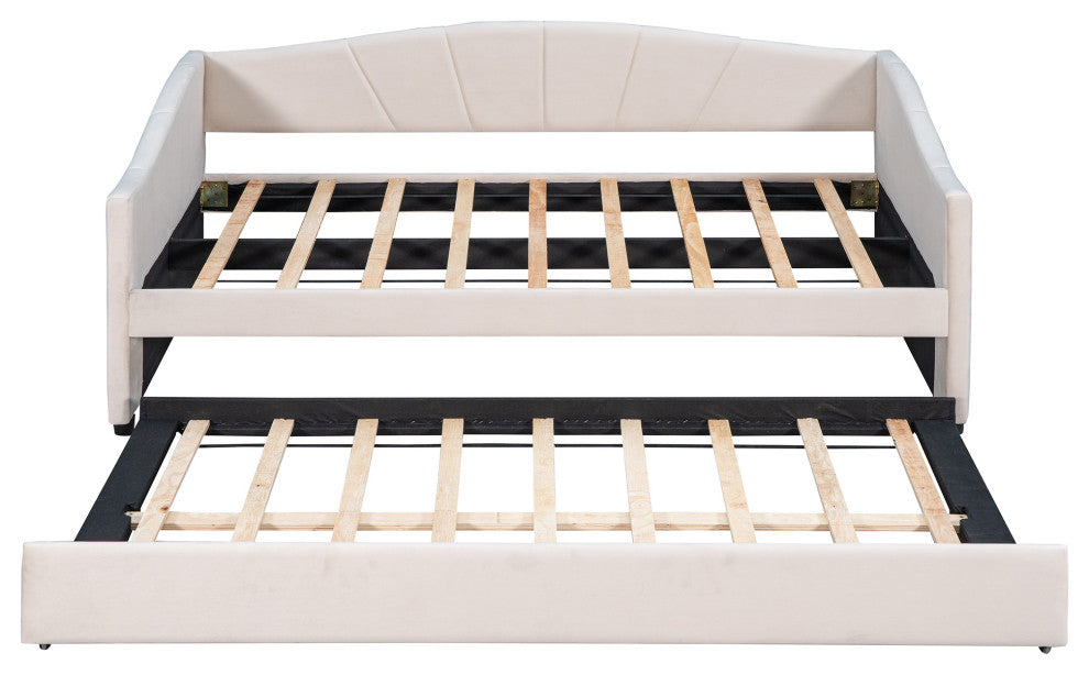 Gewnee Twin Size Upholstered Daybeds Sofa Beds With Trundle,Beige