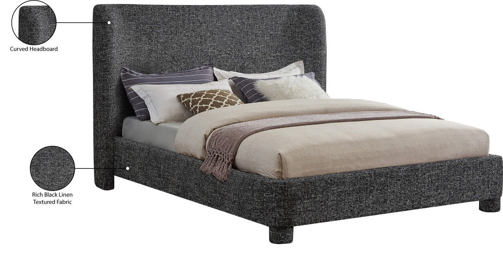 Penny Bed, Black, King, Linen Textured Fabric