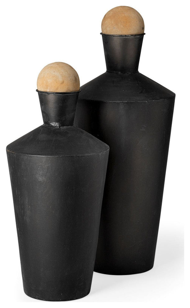 Set of Two Black Metal Urns