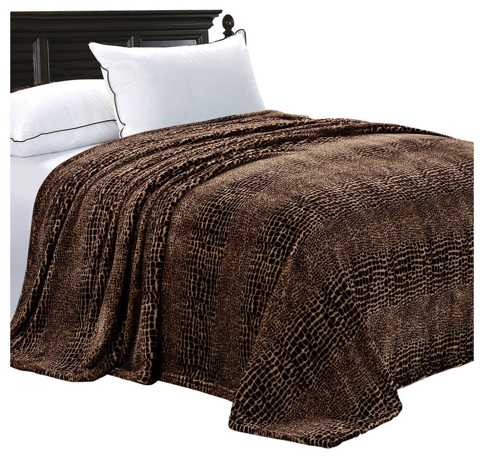 Chocolate Crocodile Safari Flannel Fleece Blanket, Twin