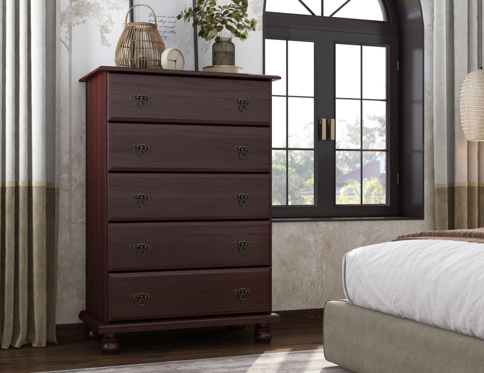 100% Solid Wood Kyle 5-Drawer Chest, Java