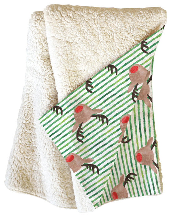 Little Arrow Design Co Watercolor Rudolf Fleece Throw Blanket, Medium