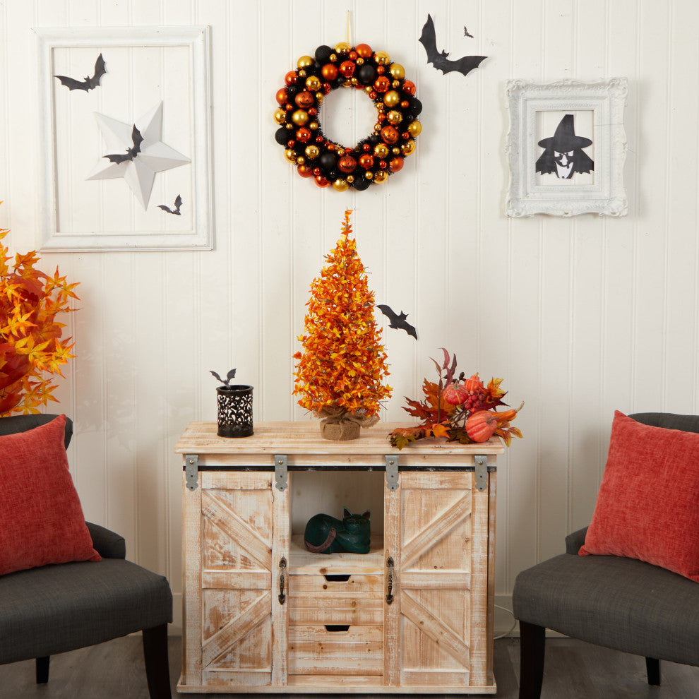 2' Harvest Halloween Faux Christmas Tree Pre-Lit With 50 LED lights, Burlap Base