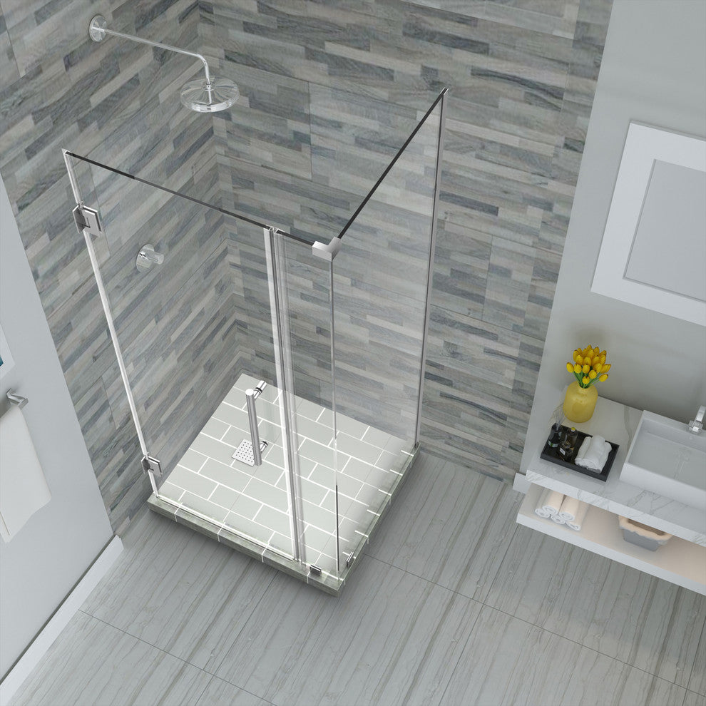 Bromley 32.25"-33.25"x30.375"x72" Frameless Corner Hinged Shower Enclosure