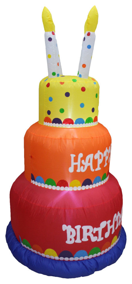 6' Tall Colorful Happy Birthday Inflatable With Candles Lighted Decoration