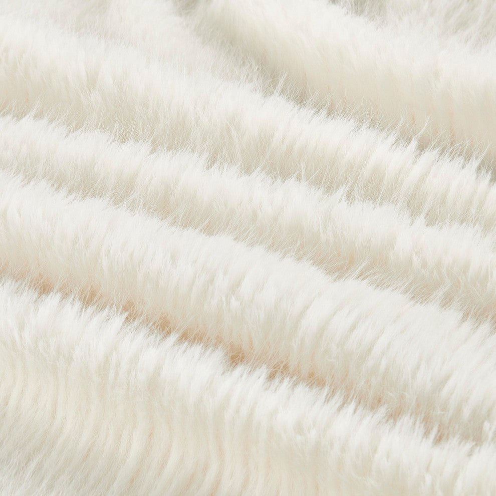 Textured Faux Fur Throw Blanket, Pinstripe