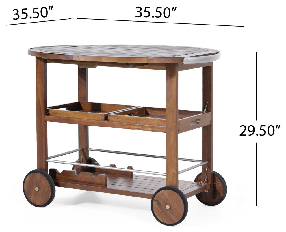 GDF Studio Cyndy Farmhouse Cottage Dark Oak Acacia Wood Bar Cart