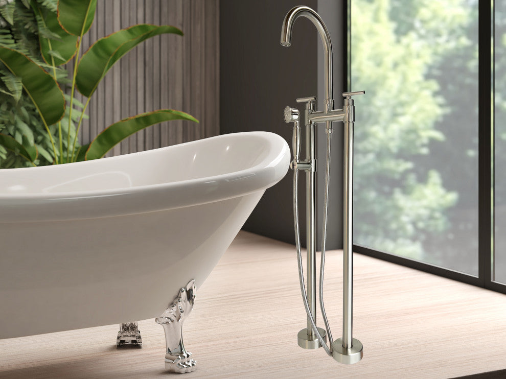 CastelloUSA Saturn Double Handle Clawfoot Tub Filler Faucet, Brushed Nickel, Float Handle