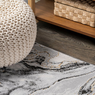 Swirl Marbled Abstract Area Rug, Gray/Black, 2'x10'