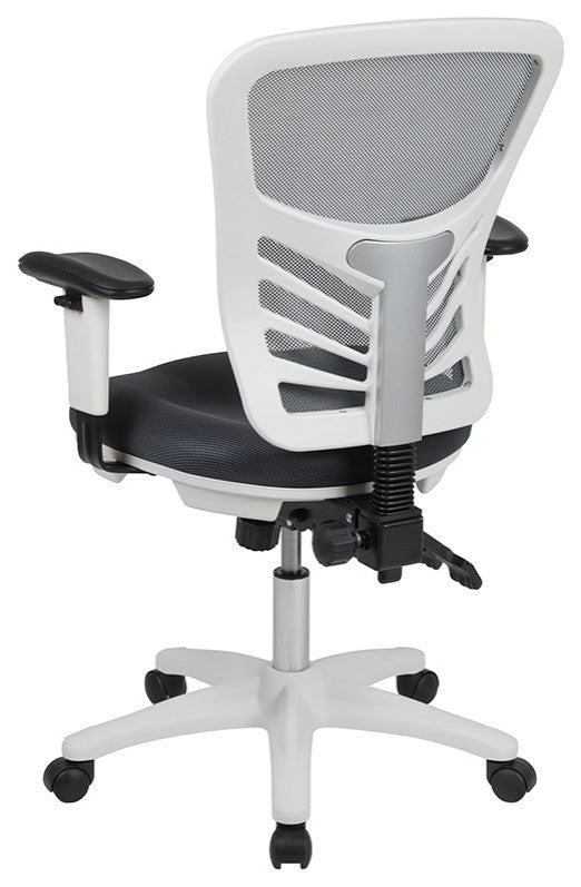 Mid-Back Mesh Swivel Task Chair with Triple Paddle Control, Dark Gray Mesh/White