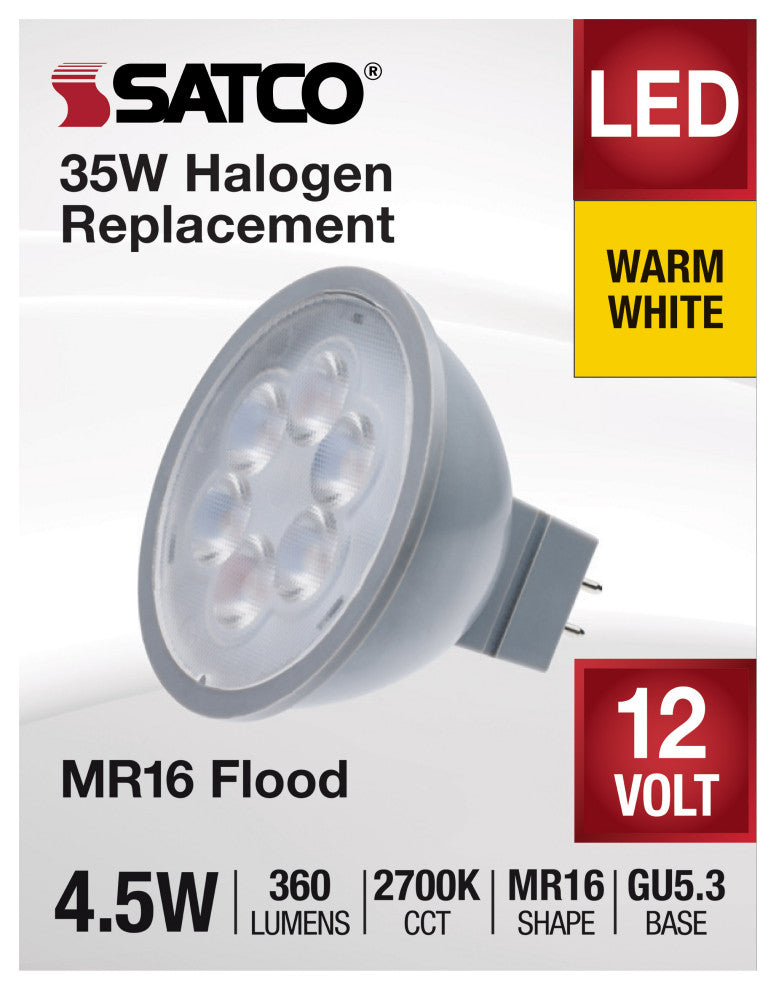 4.5W MR16 LED, Silver Finish, 2700K, GU5.3 Base, 360 Lumens, 12V