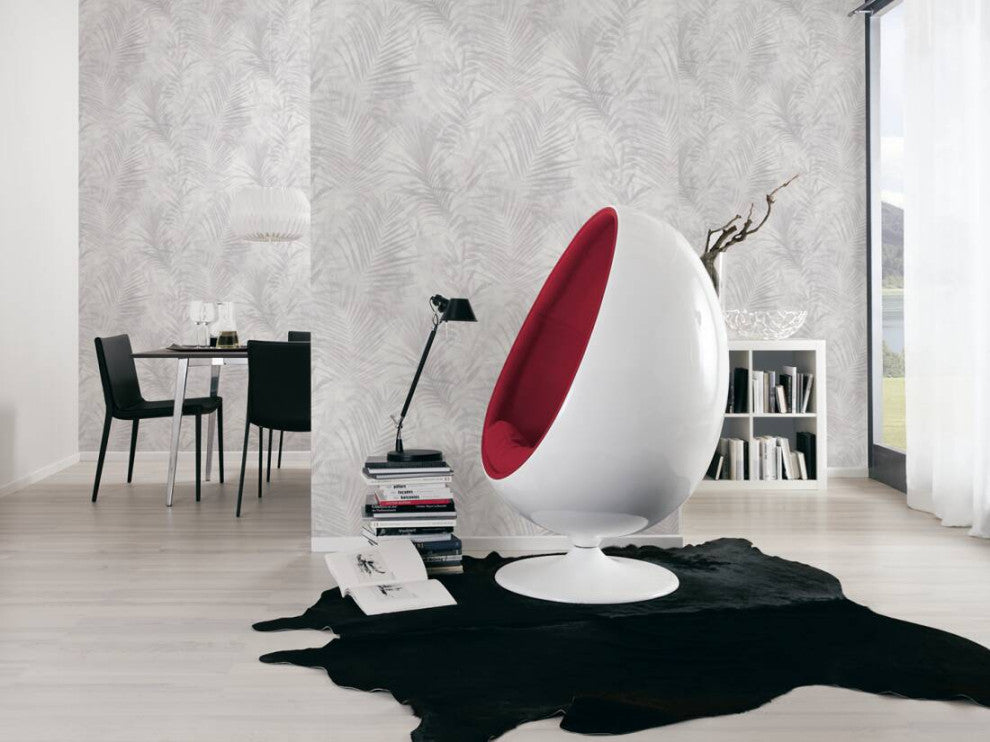 Floral Textured Wallpaper, Palm Tree Leaves, 374115, Gray Silver, 1 Roll