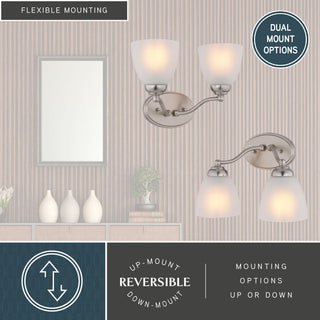 Bellwood 13.5" 2-Light Traditional Nickel Bathroom Vanity Fixture, Glass Shade, Satin Nickel, 2-Light