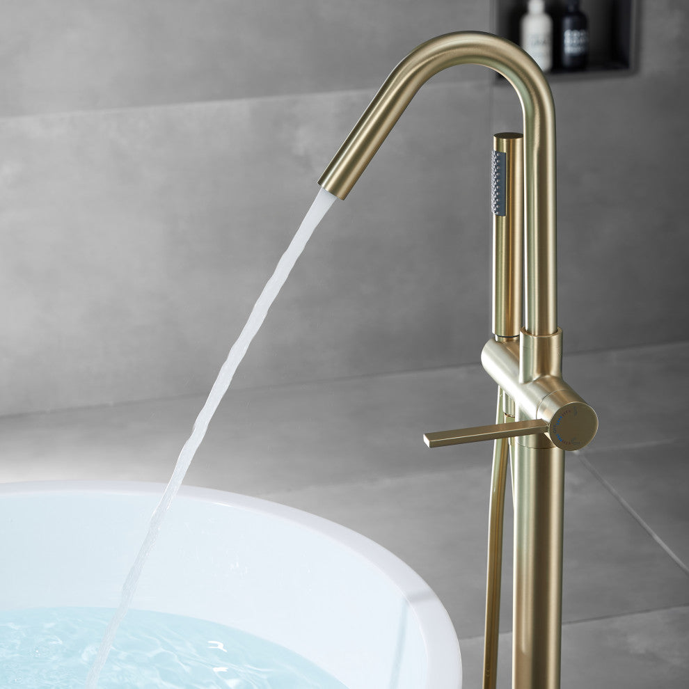 Single Handle Floor Mounted Tub Faucet, Brushed Gold
