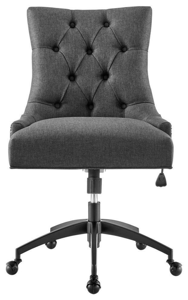 Computer Work Desk Tufted Chair, Fabric, Black Gray, Home Business Office