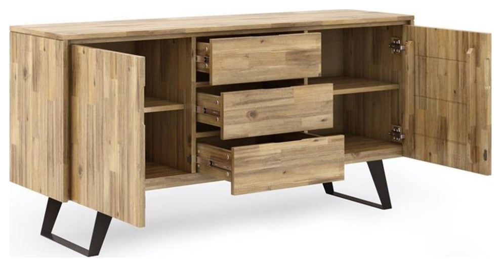 Lowry Solid Acacia Wood Sideboard Buffet In Distressed Golden Wheat