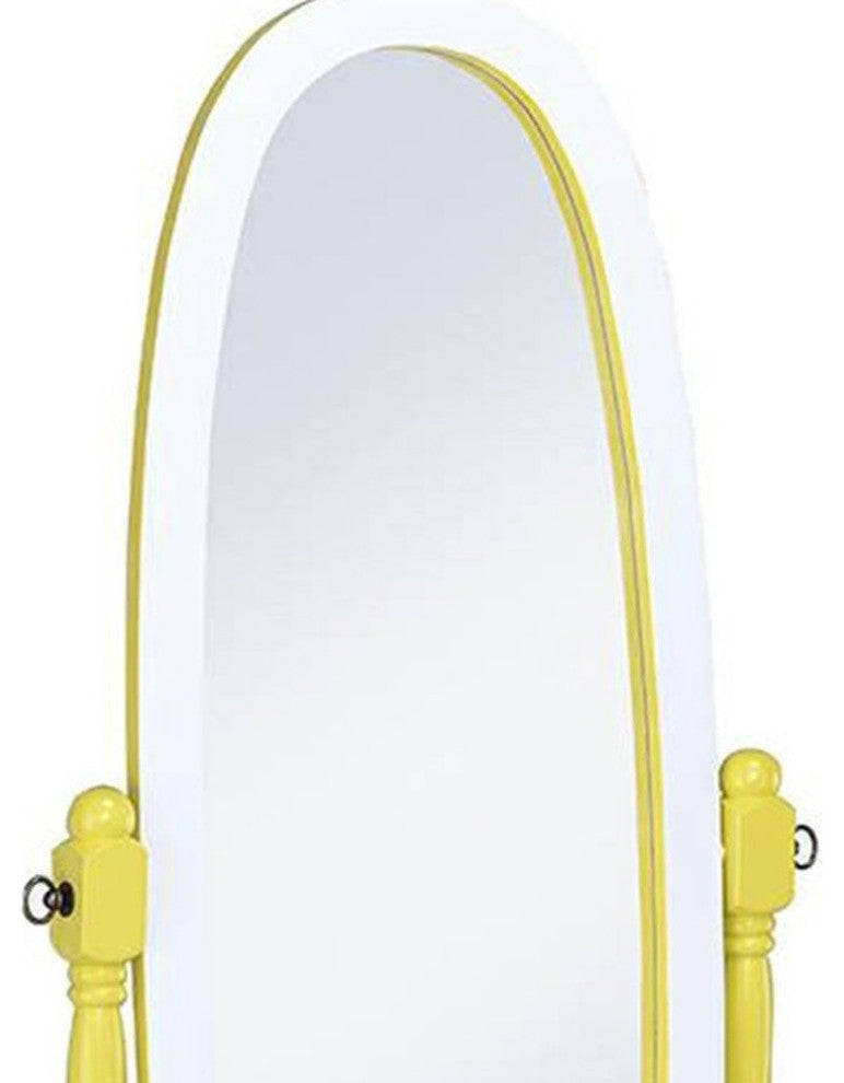 Pretty Yellow and White Cheval Standing Oval Mirror