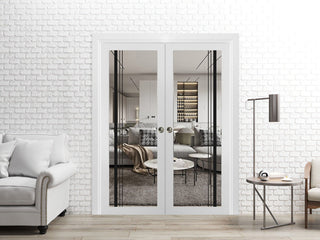 French Double Pocket Doors 48x96 | Lucia 2566 White Silk | Kit Trims Rail