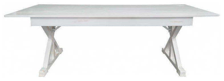 HERCULES 8' x 40" Rectangular Solid Pine Farm Table with X Legs, Antique Rustic White