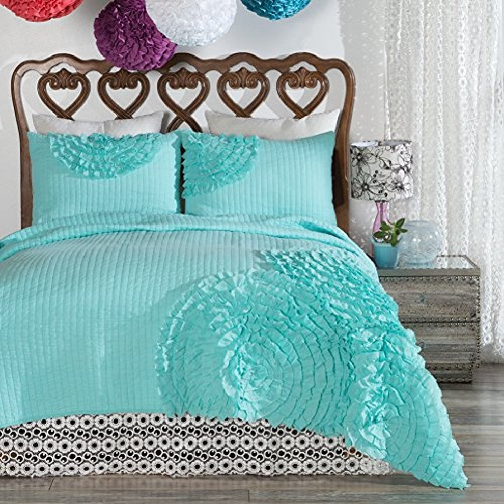 Delta Rose Turquoise Quilt Set, King 3-Piece